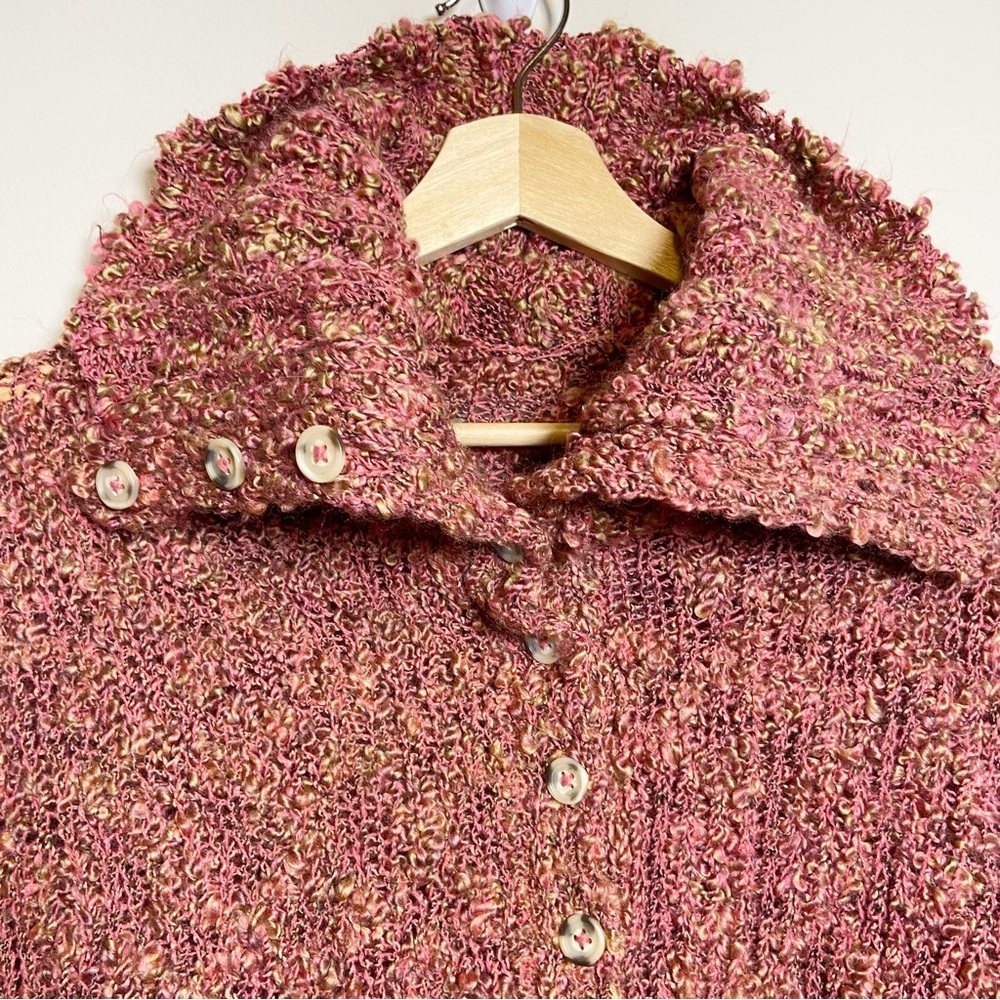 Mauve Button Down Frayed Shawl Wrap - image 3